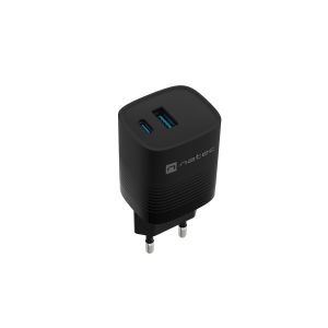 Univerzális USB töltő Natec RIBERA GaN 30 W, 1X USB-A, 1X USB-C, fekete NUC-2141