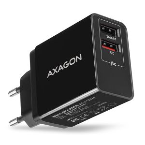 AXAGON ACU-QS24, QC és SMART hálózati töltő 24 W, 2x USB-A port, QC3.0/AFC/FCP + 5V/1.2A ACU-QS24