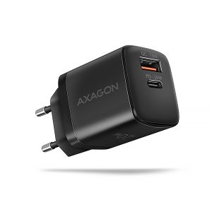 AXAGON ACU-PQ20 hálózati töltő 20W, 2x port (USB-A + USB-C), PD3.0/PPS/QC4+/AFC/Apple, fekete ACU-PQ20