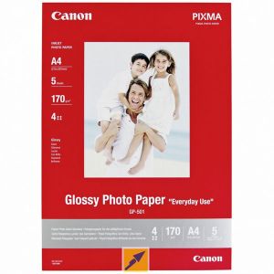 Canon fényes fotópapír, GP-501, fotópapír, fényes, GP-501 típus 0775B076, fehér, 21x29,7cm, A4, 200 g/m2, 5 db, tintasugaras