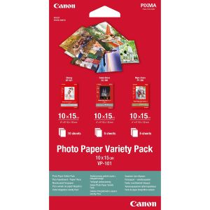 Canon Photo Paper Variety Pack VP-101, VP-101, fotópapír, 5x PP201, 5x SG201, 10x GP501 fényes típus, 0775B078, fehér, 10x15cm, 