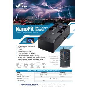 FSP UPS NanoFit 600, 600 VA / 360 W, 2xUSB táp, LED, offline PPF3602301