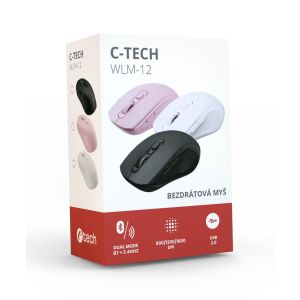 C-TECH WLM-12WH/Ergonómikus/Optikai/Jobbkezeseknek/1600 DPI/USB+BT/Fehér WLM-12WH