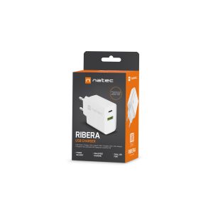 Univerzális töltő Natec RIBERA 20W 1X USB-A + 1X USB-C, fehér NUC-2061