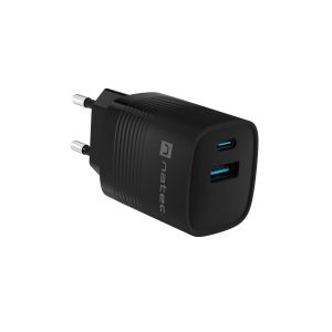 Univerzális USB töltő Natec RIBERA GaN 30 W, 1X USB-A, 1X USB-C, fekete NUC-2141