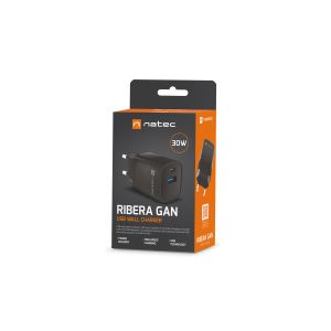 Univerzális USB töltő Natec RIBERA GaN 30 W, 1X USB-A, 1X USB-C, fekete NUC-2141