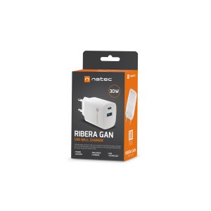 Univerzális USB töltő Natec RIBERA GaN 30W, 1X USB-A, 1X USB-C, fehér NUC-2140