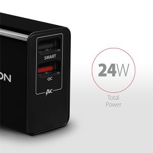 AXAGON ACU-QS24, QC és SMART hálózati töltő 24 W, 2x USB-A port, QC3.0/AFC/FCP + 5V/1.2A ACU-QS24