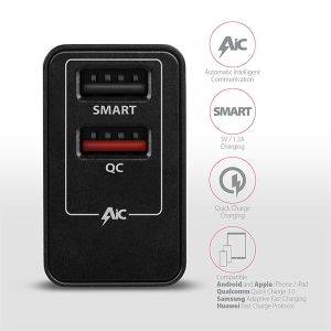 AXAGON ACU-QS24, QC és SMART hálózati töltő 24 W, 2x USB-A port, QC3.0/AFC/FCP + 5V/1.2A ACU-QS24