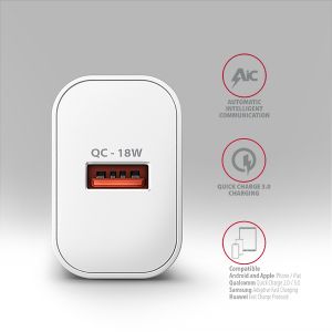 AXAGON ACU-QC18W, hálózati töltő 18 W, 1x USB-A port, QC3.0/AFC/Apple, fehér ACU-QC18W