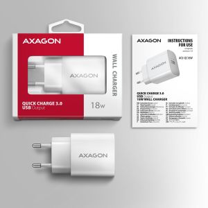 AXAGON ACU-QC18W, hálózati töltő 18 W, 1x USB-A port, QC3.0/AFC/Apple, fehér ACU-QC18W