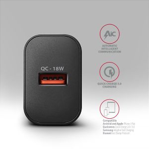 AXAGON ACU-QC18, hálózati töltő 18 W, 1x USB-A port, QC3.0/AFC/Apple, fekete ACU-QC18