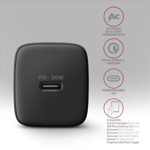 AXAGON ACU-PD20, hálózati töltő 20 W, 1x USB-C port, PD3.0/PPS/QC4+/AFC/Apple, fekete ACU-PD20