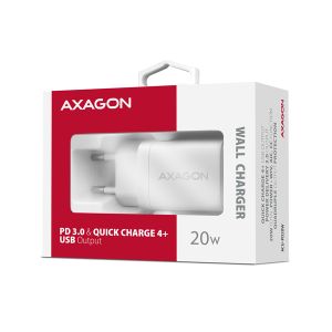 AXAGON ACU-PD20W, hálózati töltő 20 W, 1x USB-C port, PD3.0/PPS/QC4+/AFC/Apple, fehér ACU-PD20W