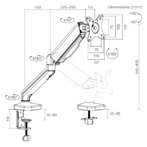 Monitortartó Brateck LDT46-C012E egykarú mechanikus rugó BRLDT46C012E