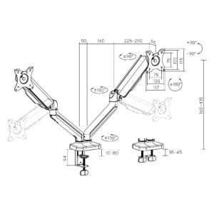 Monitortartó Brateck LDT46-C024E két kar egymás mellett mechanikus rugó BRLDT46C024E