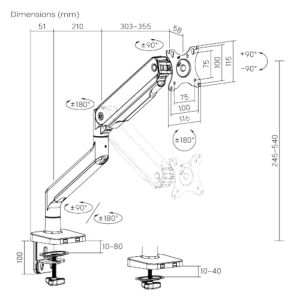 Monitorállvány Brateck LDT60-C012 egykarú mechanikus rugó Heavy Duty BRLDT60C012