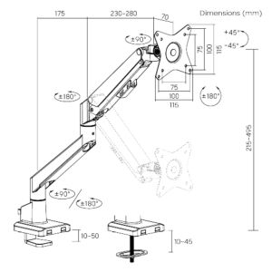 Monitorállvány Brateck LDT62-C012 egykarú gázrugó BRLDT62C012