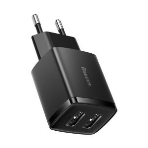 Baseus hálózati töltő Kompakt 2xUSB 10.5W fekete 6932172606909