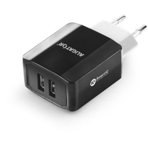 Intelligens hálózati töltő ALIGATOR 3.4A, 2xUSB, smart IC, fekete, kábel iPhone/iPad 2A-hoz CHS0001