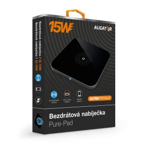 ALIGATOR vezeték nélküli töltő Aligator Pure-Pad 15W, fekete CHQ004