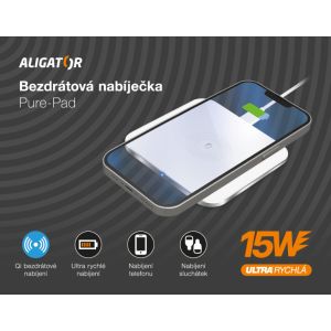 ALIGATOR vezeték nélküli töltő Aligator Pure-Pad 15W, fehér CHQ005