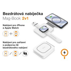 ALIGATOR Mag-Book 2 az 1-ben vezeték nélküli töltő, MagSafe és Apple Watch töltésére tervezve, 15 W, fehér AMS02WT