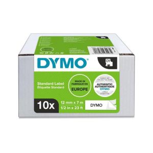 Öntapadó szalag Dymo D1 12 mm fehér/fekete, 10 db