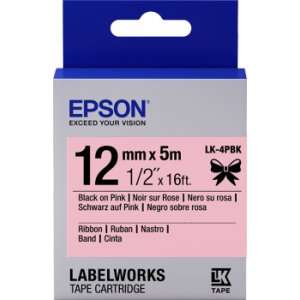 Epson címketálca - szatén szalag, LK-4HKK, fekete/rózsaszín, 12 mm (5 m) C53S654031