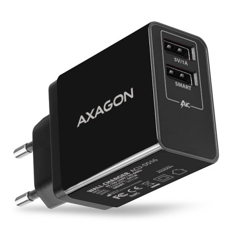 AXAGON ACU-DS16, SMART hálózati töltő 16W, 2x USB-A port, 5V/2.2A + 5V/1A ACU-DS16