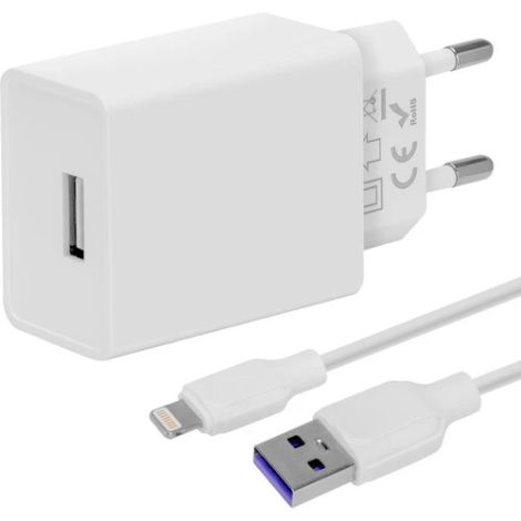 CSOMAGOLÁS: ME utazási töltő USB-A 10W + USB-A/villámkábel 1m fehér 8596311218859