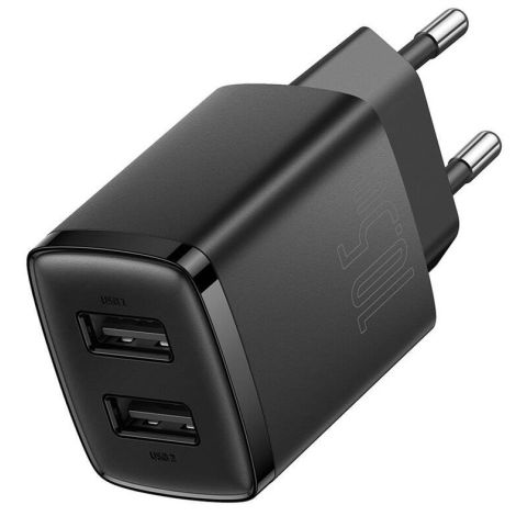 Baseus hálózati töltő Kompakt 2xUSB 10.5W fekete 6932172606909