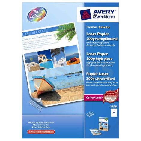 Avery Zweckform Premium Laser Paper, 2798, fotópapír, magasfényű, fehér, A4, 200 g/m2, 100 db, lézer