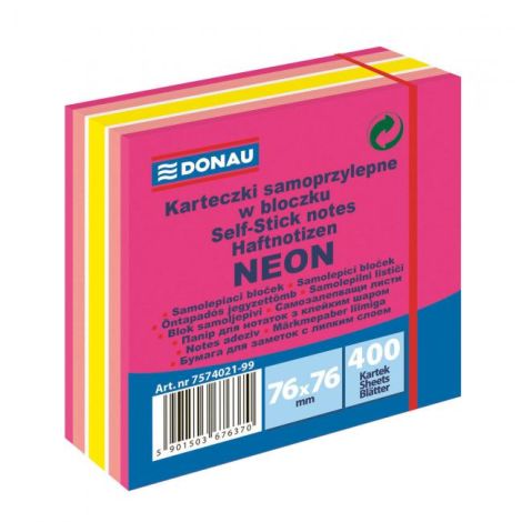 Öntapadó betét Donau 76x76mm 400l neon rózsaszín