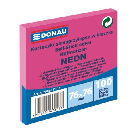 Öntapadó betét Donau neon 76x76 mm rózsaszín