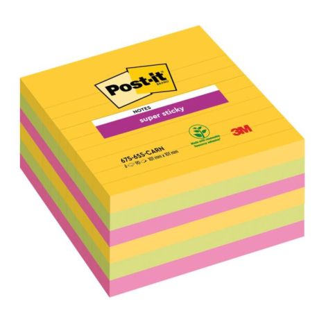 Post-it Super Sticky CARNIVAL lapok, mérete 101x101 mm, 6 db 90 db kártya