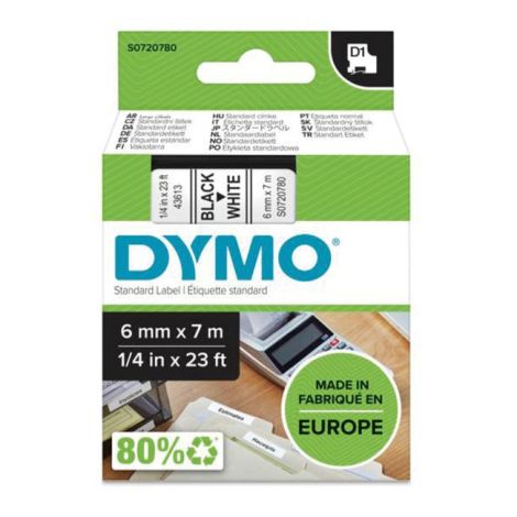 Öntapadó szalag Dymo D1 6 mm fehér / fekete